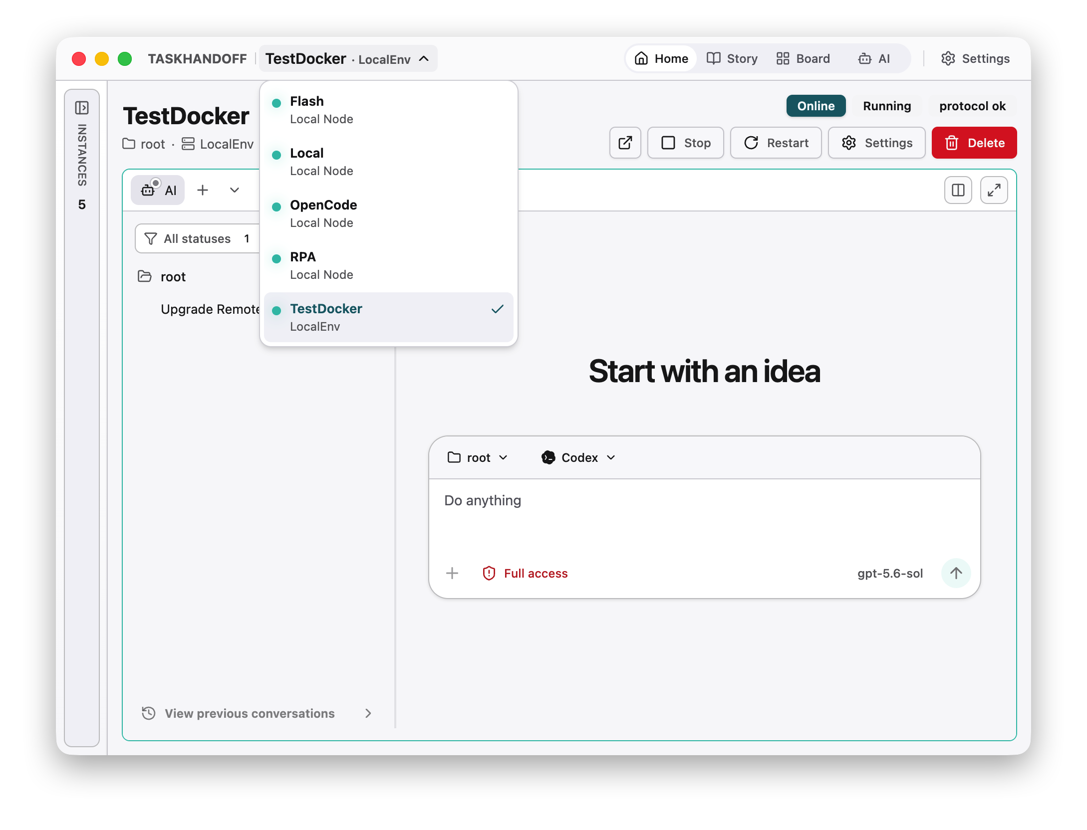 Instance switcher in the TaskHandoff workbench